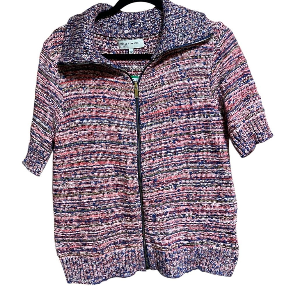 JONES NEW YORK SPORT Zipper Multi Color Cardigan Sweater - SIZE L - NWT